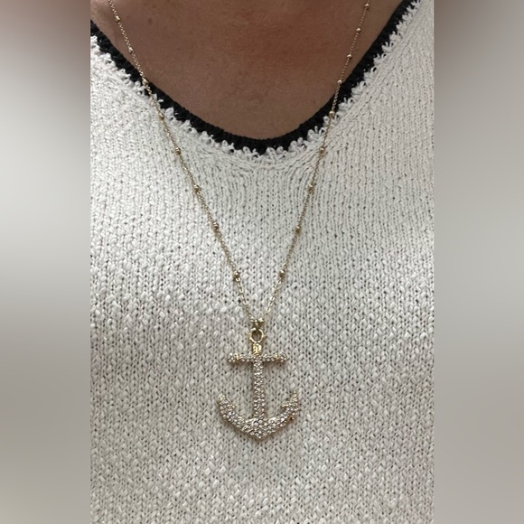 Bella & Jack Reversible Anchor Necklace yellow tone & adjustable length 30” - Picture 1 of 4